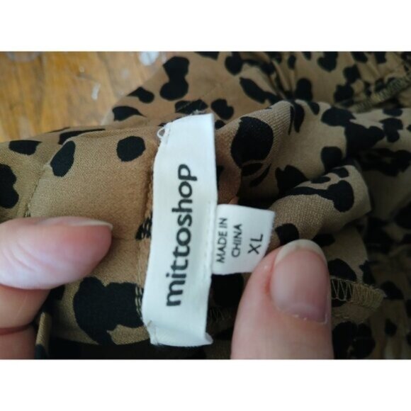 Mittoshop XL Wide Leg Pants Leopard Animal Print Paperbag Waist Tie Front  Y2K - Picture 6 of 7